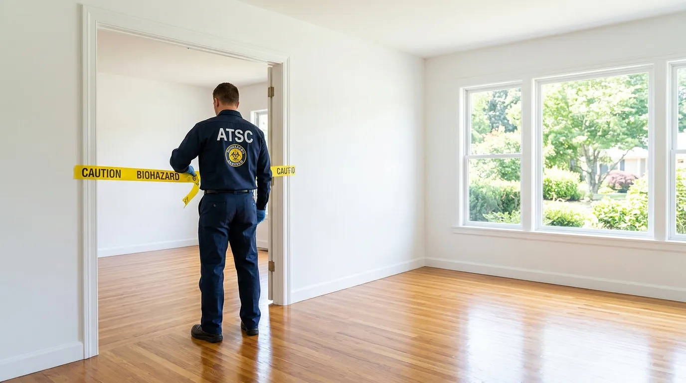 Certified biohazard cleanup crew performing Trauma Scene Cleanup in Derby